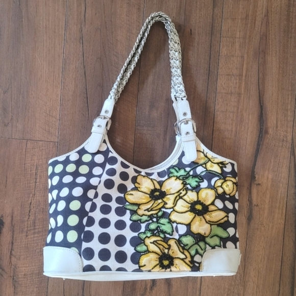 Isabella‎ Fiore Ursula White Polkadot Embroidered Beaded Floral Shoulder Bag - Picture 2 of 8